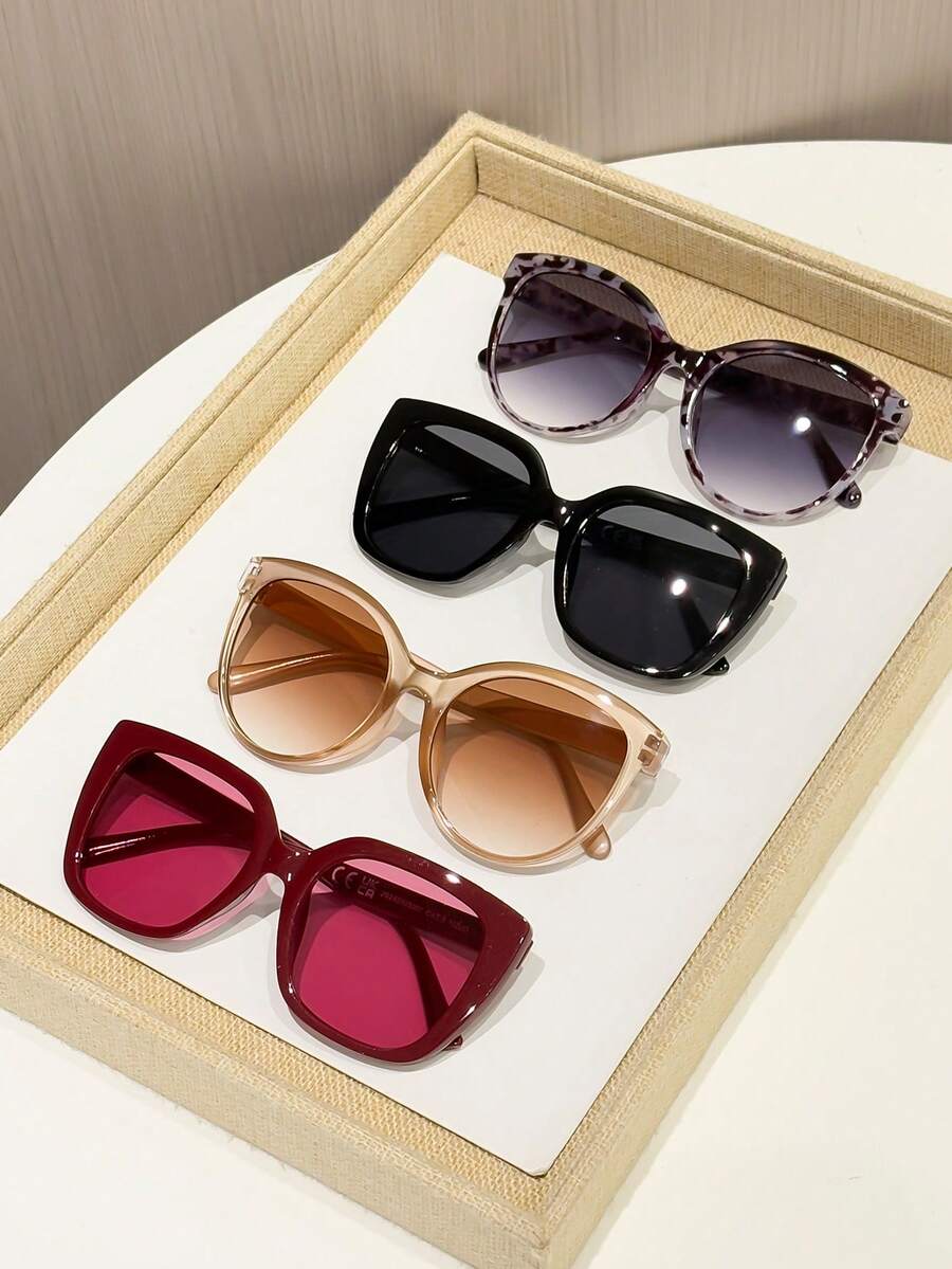 4 Stücke Damen Mehrfarbige Kunststoff Geometrische Schild Rahmen Vintage Elegant Klassisch Mode Brillen für Bar, Straßenfotografie, tropische Strandurlaube, Urlaubsstimmung, Outdoor Freizeitaktivitäten, Musikfestival Dekoration - Verschiedenfarbig - Übersicht 1