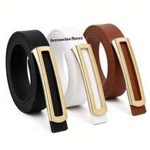 Set Of 3 Fashionable Women's Belts With Gold Buckle - Hitam, Putih, Karamel - View 3