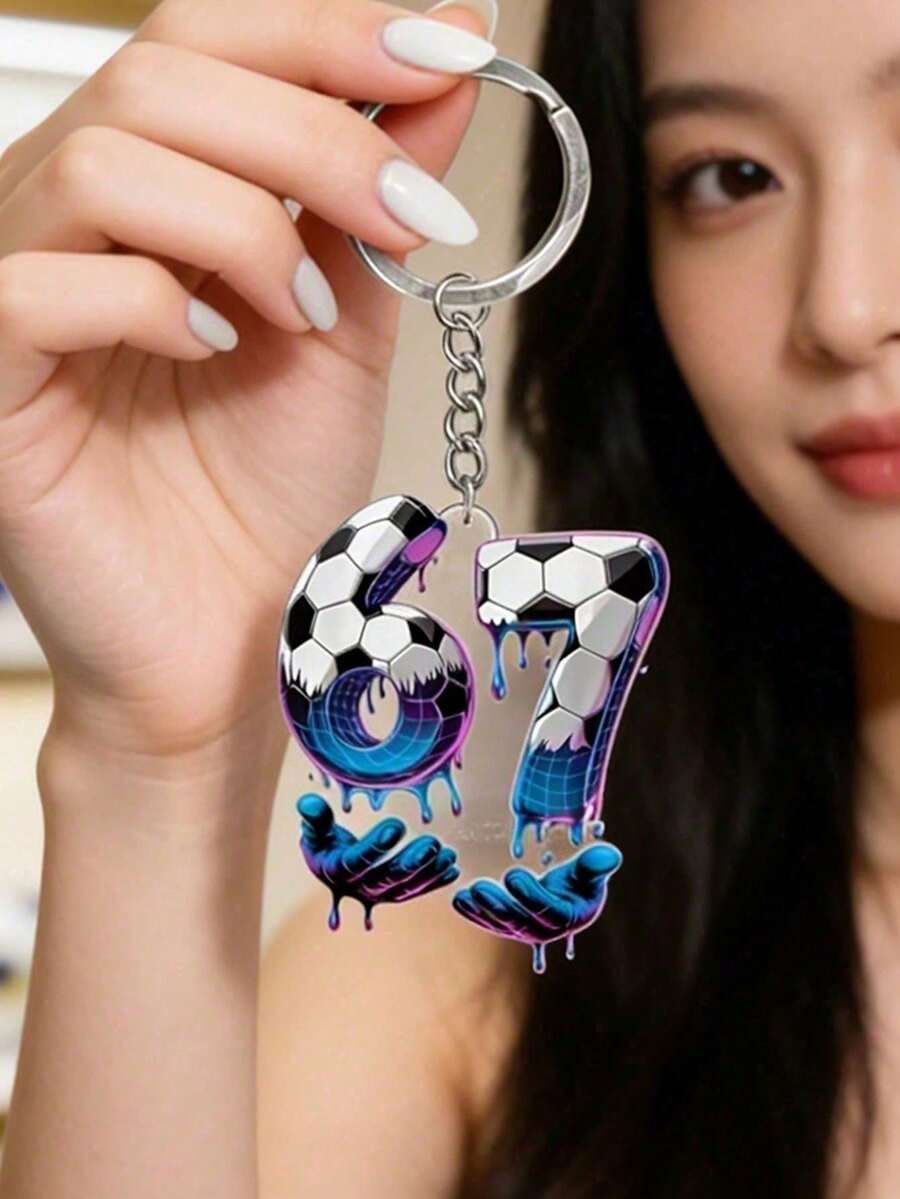 2d Football Acrylic Bag Decoration, Keychain, 67 Pendant, Suitable For Car Keychains, Decorative Backpacks,Purse Accessories Charm, Elegant Car Ornament, Backpack Charms, Purse Pendant, Lightweight And Versatile, , Travel Accessories, Beach Party Decor, Everyday Fashion Accessories, Perfect Gift For Easter, Mother's Day, Independence Day, Wedding, Graduation Season - Multicolor - View 1