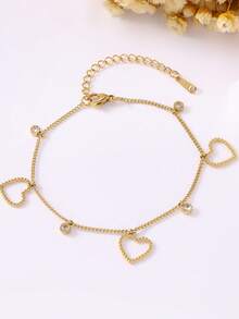 2026 Luxury Hollow Stainless Steel Bracelet With Star & Heart Charms, Delicate Rhinestone Inlaid, Versatile & Elegant Gold-Tone Women Bracelet - Gold - View 8