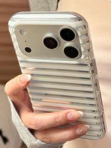 Minimalist Striped Mirror Finish Phone Case Compatible With IPhone 17 Pro Max, 17 Pro, 17, 16 Pro Max, 16 Pro, 16, 15, 14, 13 Pro Max, 13, 14, 15, 16, 17, Summer Style Shockproof Soft Transparent Case For Women And Girls - White Stripes - View 4