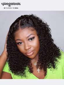 MEGALOOK Jerry Curly 4x4 Lace Closure Wigs Transaprent Lace Human Hair 10-16 Inch Bob Wig Natural Black Color Pre Plucked Natural Hairline For Women Holiday Party Business Meeting Festival Season Costume Party Winter Holiday Graduation Day Wedding Day Halloween Costumes Daily Party - SNatural - View 3