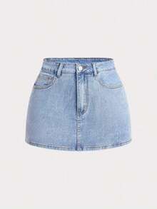 Women Denim Skirts - 卡其色 - 查看 6