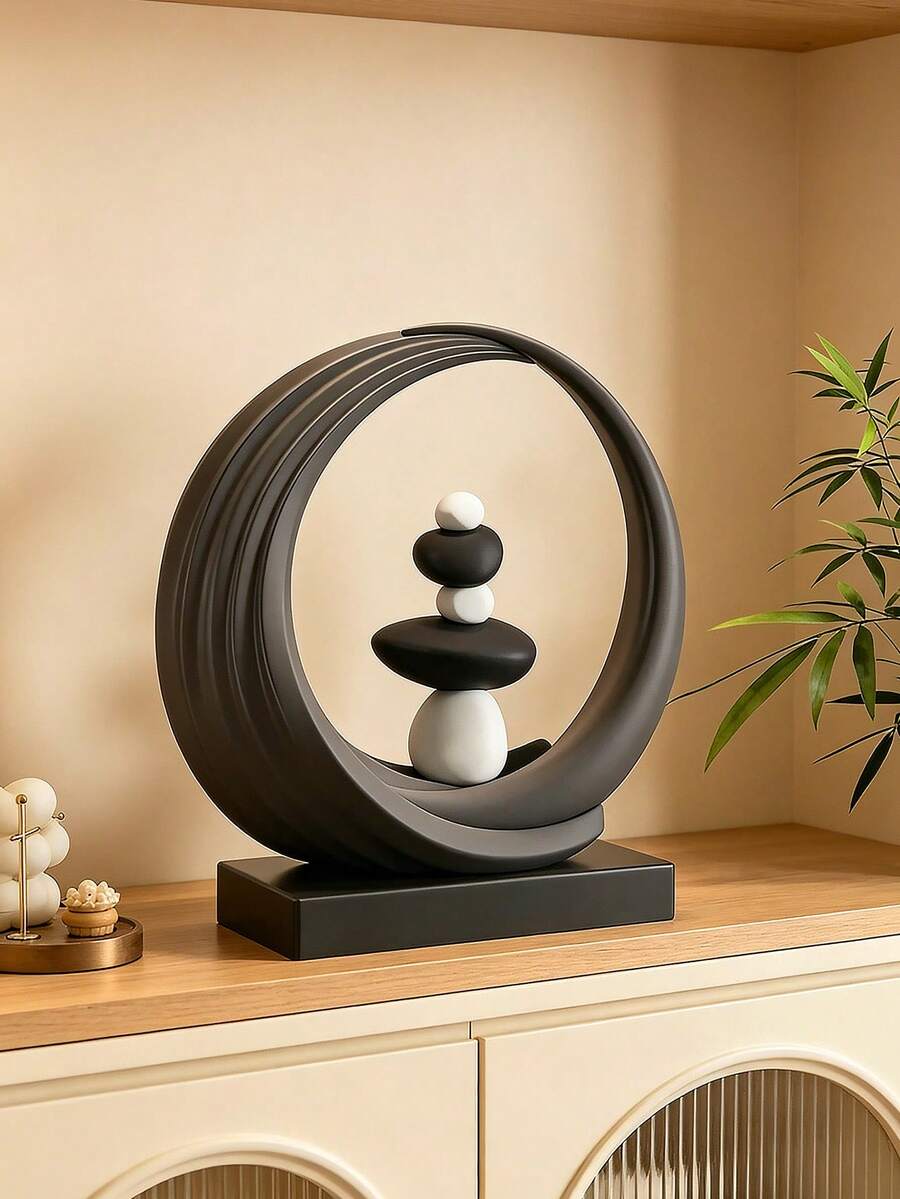 现代艺术雕塑装饰品、客厅摆件、仿石黑白雕像、咖啡桌装饰品、幸运礼物、树脂雕塑家居装饰品、架子装饰品（黑色装饰 - 黑白石）。 - A - 查看 1