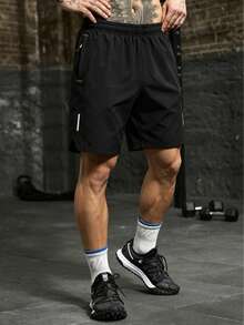 Men's Solid Color Sports Shorts With Drawstring And Pockets, Lightweight And Comfortable, Suitable For Summer Sports And Casual Wear, Black - Black - View 10