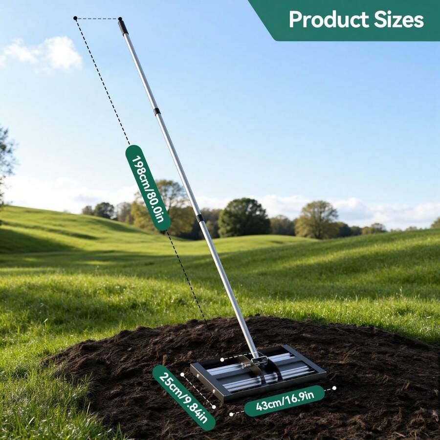 Heavy Duty Lawn Leveling Rake  With Adjustable 198/213cm  Handle For Garden Yard Golf - Rolling 43x25.5x198 cm - View 1