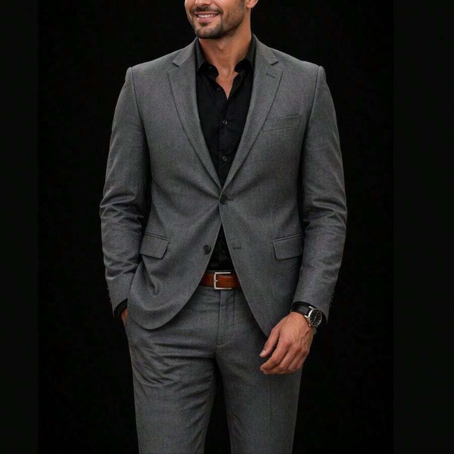 Men's Microfiber Melange Premium Emporio Colombo Suit - 深灰色 - 查看 1