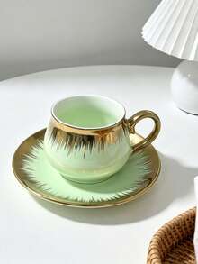 6pcs/1set 90ml/3.Oz Colorful Gold-Rimmed Coffee Cup And Saucer Set, Includes Coffee Cup And Tea Saucer, Dishwasher . Heat Resistant And Easy To Clean, Elegant White Porcelain Tea Cup With Gradient Gold Rim, Modern Luxury European Style Latte Mug With Gold Decorative Strip - Multicolor - View 9
