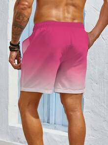 Summer Quick Drying Beach Shorts With Pocket Drawstring Elastic Waist Design, Loose And Breathable Quick Drying Five Quarter Pants, Hawaiian Style Bea - 粉色 - 查看 2