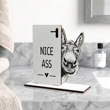 1/2pcs Funny Raccoon & Donkey Bathroom Sign, Peeping Animal Wooden Plaque "Welcome To The Bathroom" Humorous Farmhouse Style Toilet Top Decor, Home Art Accessory Gift - Bathroom Ornaments - View 4