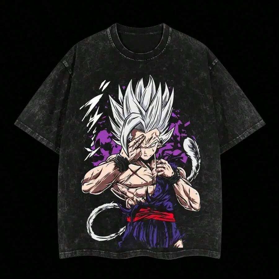 Gohan Beast Ver 2 Vintage Unisex Oversize Anime Manga Acid Washed Heavyweight Cotton T-Shirt, Graphic Tee,Anime Merch Fan, Fits Men,Boys Merch,Cosplaysummer Outfits For Women - màu đen - Xem 1