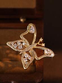 jealous young 1 pezzo Anello da matrimonio di lusso con grande farfalla in zirconia cubica, adatto per indossare durante appuntamenti, come regalo di fidanzamento, accessorio gioielleria per banchetti di fidanzamento - Oro giallo - Visualizzare 6