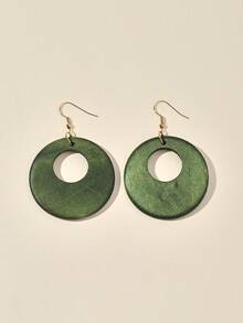1 Pair Vintage Wooden Hollow Circle Pendant Earrings - Green a - View 3