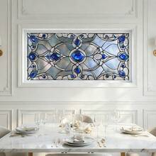 1/4pcs Vintage Baroque Style Static Window Film. 3D Stained Simple Style Diamond Flower Pattern 90% High Privacy Sticker. Non Adhesive Removable Covering UV Blocking. For Living Room Bathroom Glass Siding Door And Home Decorative Decals. - Multicolor - View 6