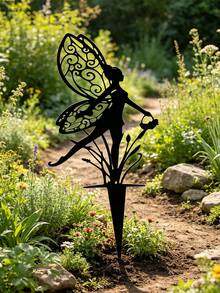1 pièce Panneau de jardin en fer art - Conception charmante de fée et de fleurs, convient pour le jardin, le balcon, les jardinières, les mariages, les cadeaux de Noël, la décoration extérieure - Multicolore - Voir 1