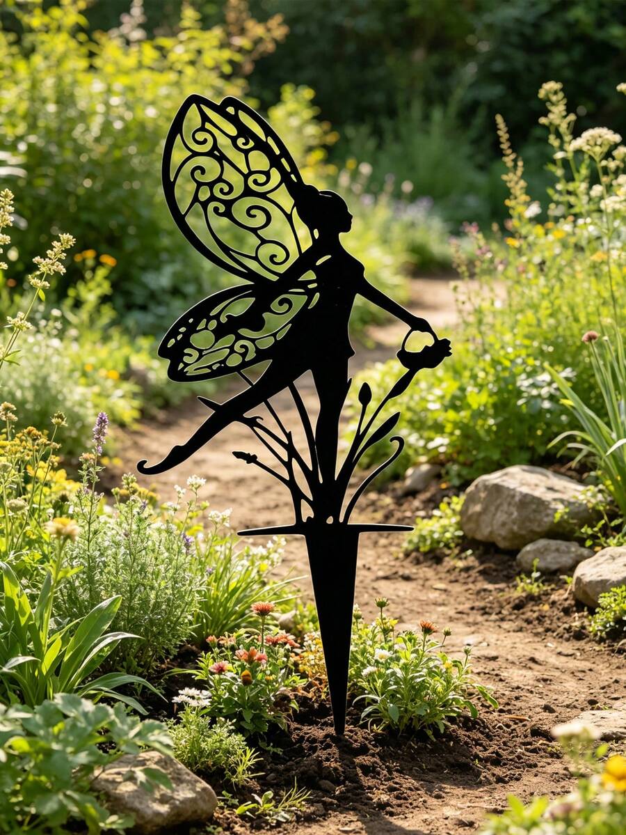 1 pièce Panneau de jardin en fer art - Conception charmante de fée et de fleurs, convient pour le jardin, le balcon, les jardinières, les mariages, les cadeaux de Noël, la décoration extérieure - Multicolore - Voir 1