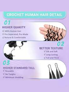 Crochet Human Hair For Mother's Day Water Wave 60g/120g 16 18 20 22 24 26 Inch Lightweight Knotless Feather Extension Pre Separated Jerry Curly Handmade Bundles Full Invisiable Knot With String Pre Looped Crochet Human Hair Deep Curly Pre Separated Knotless Ocean Wave Crochet Hair Water Curly Human Hair Luxe Gifts For Moments That Matter. #PremiumGifts Water Wave Bundles Can Wear Hair Accessory Suitable For Spring Used Together With Beauty Makeup Wigs Human Hair Put On And Go, Wigs, Human Hair, Human Hair Wigs, Curly Wigs Human Hair, Makeup, Valentine's Day, Valentines, Travel Essential, Maquillaje, Valentines Gifts For Girlfriend, Valentines Gifts, New Year - Natural Black - Xem 2