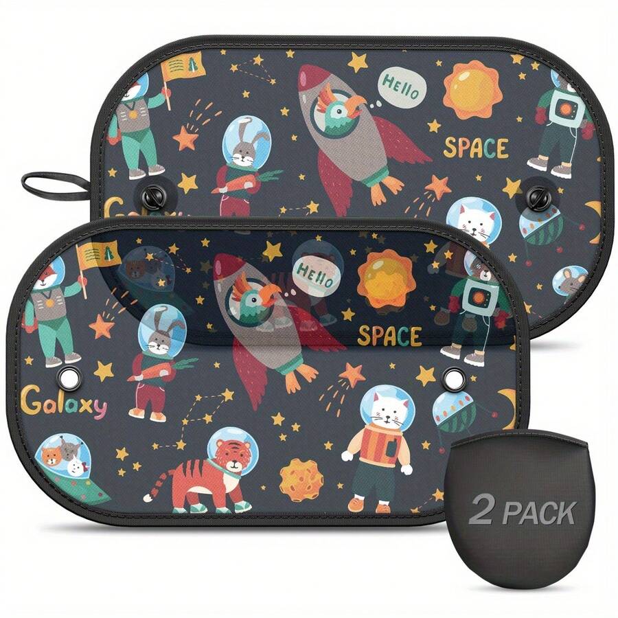 2 Packs 20''X12'' Car Window Shades With Cute Patterns,Universal Cling Side Window Cover For Infants & Children, Compatible With Most Of Vehicles.