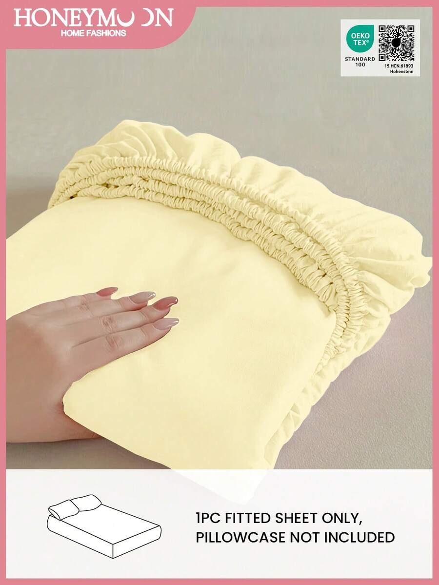 1pc Solid Color Fitted Sheet - 100% Polyester, Soft Yellow, 9.84 Inch/25cm Deep Pocket - Hypoallergenic, Machine Washable, Suitable For Dorm And Guest Room (Pillowcase Not Included), Bedding, Dorm, Vibrant Color, Oeko-Tex Certified, Light Yellow - Light Yellow - View 1
