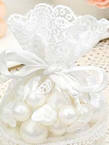 2 chiếc túi nhỏ bằng vải organza có dây rút, túi organza màu trắng có ren, thích hợp làm quà tặng Ngày của Mẹ, quà cưới, quà tặng giáo viên, quà tặng mẹ, kẹo. - Trắng - Xem 5