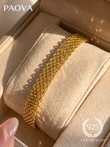 1条925纯银束口袋编织手链，奢华女士日常配饰，优雅百搭，适合情人节、生日、派对和日常佩戴。 - 款式3 - 查看 4