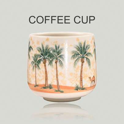 1pc 230ml Coconut Tree Saudi Coffee Cup, Ceramic Mug, Latte Art Cup, Creative Camel Tea Cup, Gift For Family, Friends, Colleagues