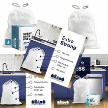 Custom Fit Trash Bags Compatible With Simplehuman Code J 50 Count White Drawstring Garbage Liners 10-10.5 Gallon 21"X28" Tear-Resistant LLDPE Bags For Kitchen Bathroom And Office - White - View 1