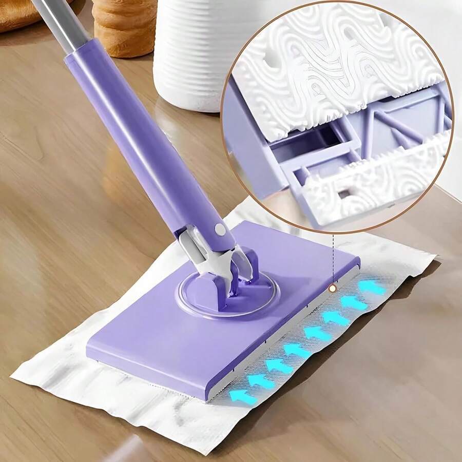1pcs Mini Mop, 360° Swivel Head Lazy Mop For Floors & Walls, Hands-Free Cloth Change, Adjustable Handle For Wet/Dry Multi-Surface Cleaning (Purple) - A - View 1