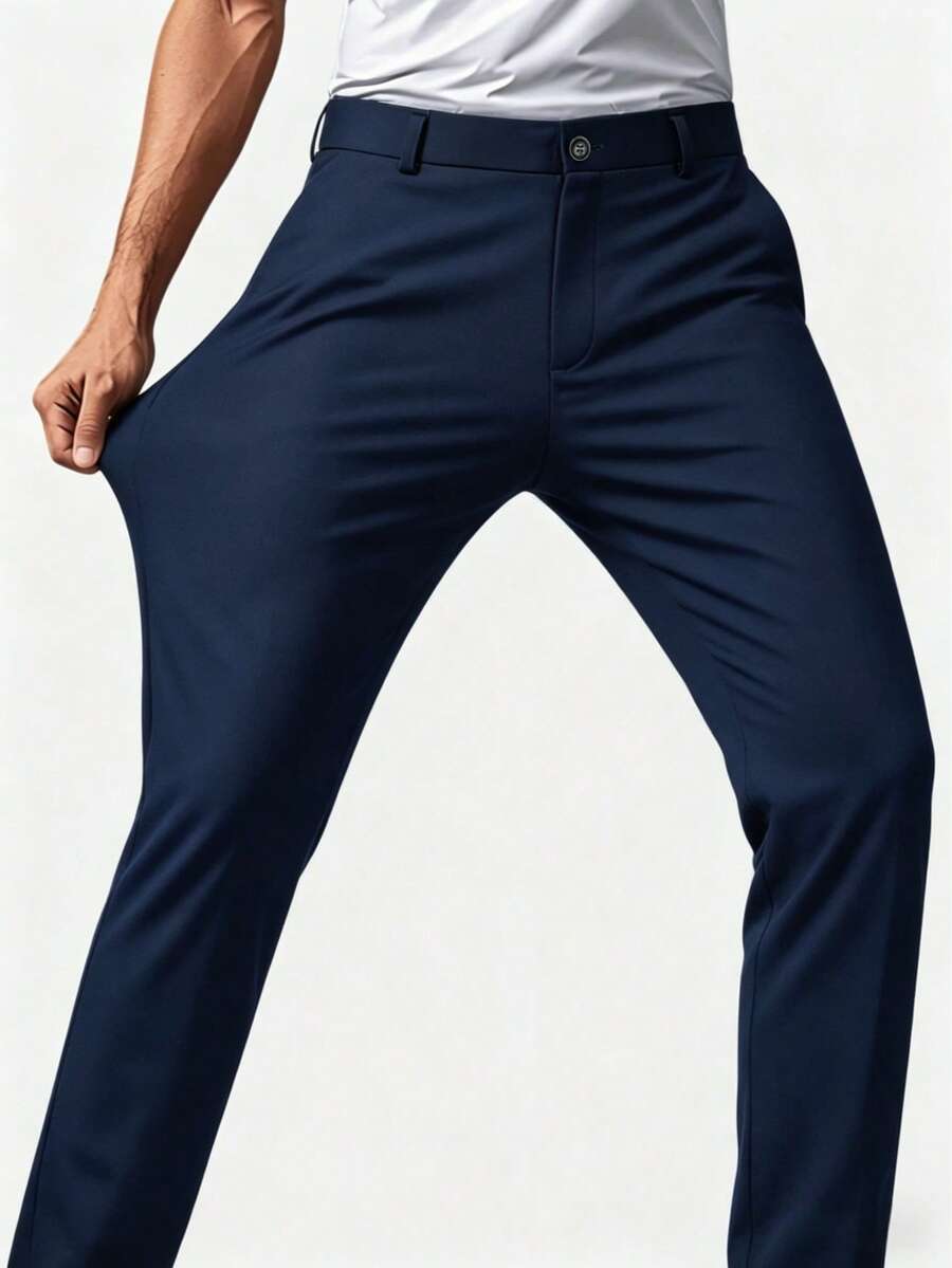 Celana Panjang Pria Desain Klasik, Celana Kerja Stretch Warna Polos, Gaya Mewah Elegan untuk Musim Semi & Musim Panas - Royal Blue - View 1