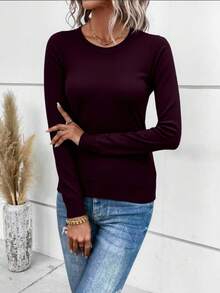 1 Pc Mohair (Angora) Women's Long Sleeve Blouse, Thick, Printed, Plain, Holiday, Vacation, Office, Daily, Autumn, Winter - Màu tím - Xem 2