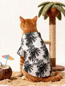 LUCKIE PAW 1件黑白椰树印花可爱休闲时尚宠物衬衫，狗狗睡衣，适合猫狗室内/室外穿着 - 黑與白 - 查看 5