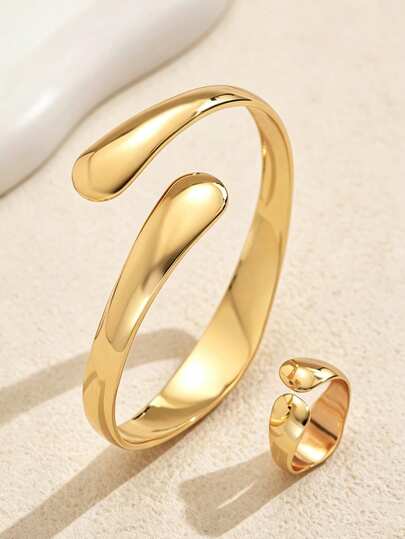 1 Set Exaggerated Geometric Bangle Bracelet Set For Women