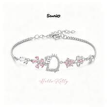 Bộ 1 vòng cổ và vòng tay Hello Kitty Sakura hoạt hình dễ thương đính đá, thiết kế trang sức hợp kim có thể điều chỉnh hình hoa anh đào, món quà ngọt ngào đa năng lý tưởng dành cho các cô gái hâm mộ, vòng tay hạt pha lê, vòng tay sáng tạo, món quà hoàn hảo cho bạn bè và người yêu! Quà tặng ngày Valentine, quà tặng ngày lễ - Nhiều màu - Xem 1