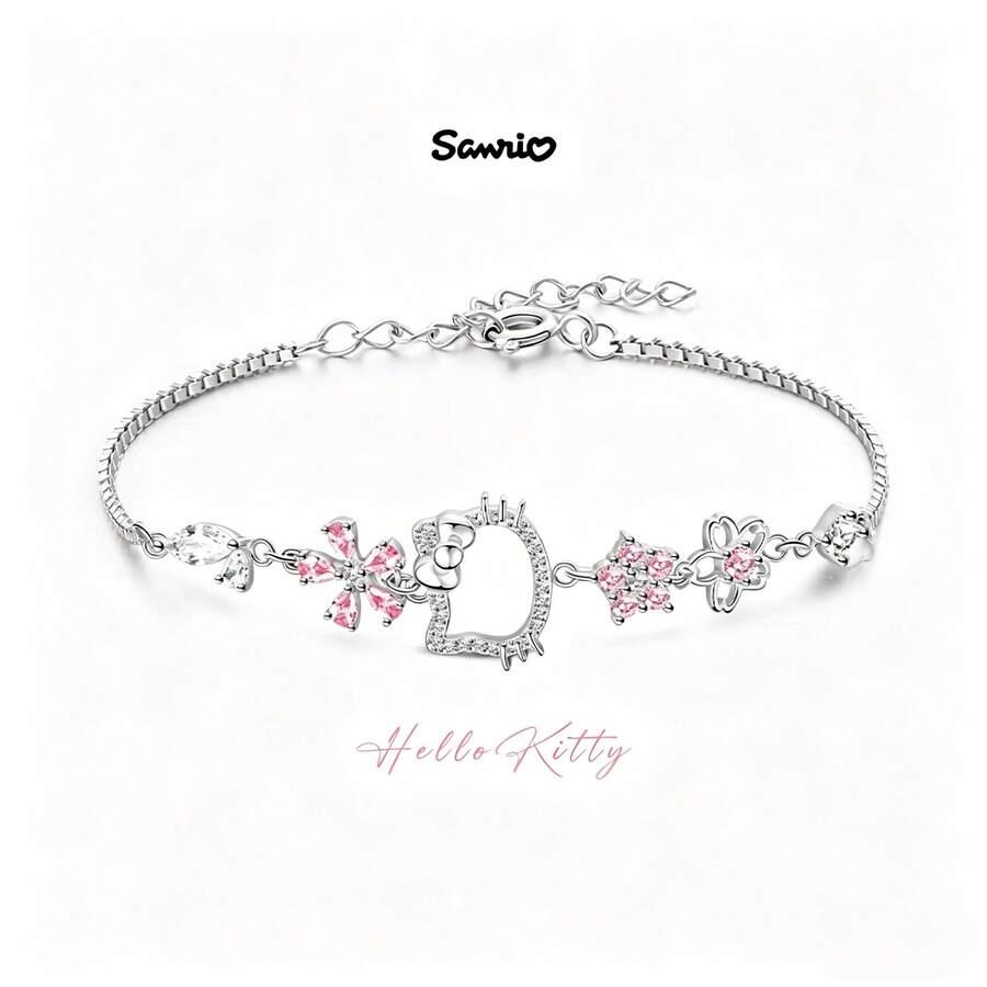 Bộ 1 vòng cổ và vòng tay Hello Kitty Sakura hoạt hình dễ thương đính đá, thiết kế trang sức hợp kim có thể điều chỉnh hình hoa anh đào, món quà ngọt ngào đa năng lý tưởng dành cho các cô gái hâm mộ, vòng tay hạt pha lê, vòng tay sáng tạo, món quà hoàn hảo cho bạn bè và người yêu! Quà tặng ngày Valentine, quà tặng ngày lễ - Nhiều màu - Xem 1