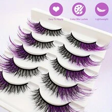 5 Pairs Of Colorful False Eyelashes, Fluffy And Thick, With Purple Tips, Elongated, Naturally Slender And Soft, Faux Mink False Eyelashes - 彩色睫毛 - 查看 10