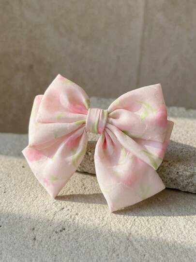 1 Korean Style Fresh And Sweet Floral Hair Clip With A Large Bow, A Fairy-Like Hair Accessory And Ribbon.