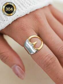 Uself 1 pezzo Anello a forma di cuore placcato in oro 18K, in acciaio inossidabile 304, design cavo, gioielleria in stile occidentale, regalo per la festa della mamma, accessorio romantico e unico, ipoallergenico, adatto per appuntamenti, matrimoni, uso quotidiano, regalo per la festa dell'insegnante - Multicolore - Visualizzare 5
