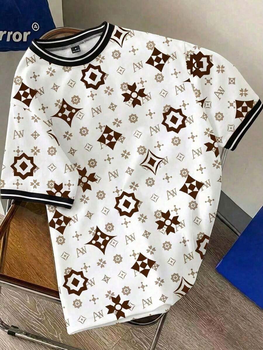 Camiseta de corte recto de talla estándar para hombre - Blanco y Negro - Ver 1