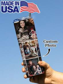 1pc 20oz/600ml Custom Photo Stainless Steel Tumbler, Personalized 1-12 Images Vacuum Insulated Travel Cup With Straw & Brush, Leakproof, 12H Hot/24H Cold, Reusable Hot Cold Drink Mug, Gift For Family Friends Couples, Ideal For Office Gym Outdoor - Multicolor - View 8