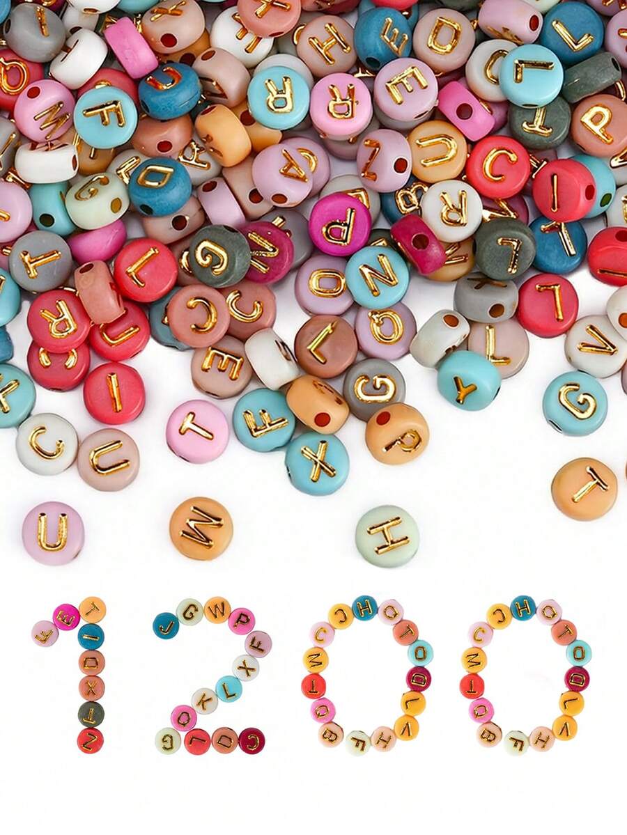 3x7mm Colorful Round Letter Beads, Suitable For Bracelet Making, Plastic Letter Beads For Jewelry DIY, Colorful Beads With Gold Letter Friendship Bracelet, Mother's Day Gift - View 1