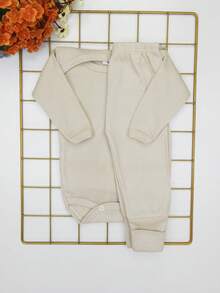 2 Piece Newborn Baby Set Long Sleeve Summer Ribbed Knit / Beige - 米色 - 查看 4
