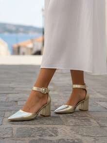 Fashionable Pointed Toe Gold High Heels Stylish High Heels - Gold - View 3