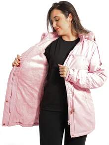 Anistia Women's Parka Jacket, Twill, Fur Lining And Hood - 淺粉色 - 查看 3