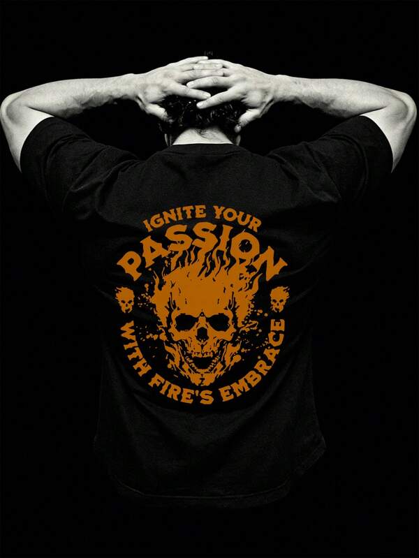 Men's Casual Sports T-Shirt, Skull Graphic Print, Lightweight & Comfortable, Gothic Style Suitable For Team/Club Uniform, Ignite Your Passion, Great Gift For Friends & Family, Men's Sportswear, Suitable For Daily Sports, Hiking, Fishing, Short Sleeve T-Shirt