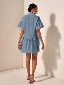 Vestido casual de verano suelto y simple con botones en la cintura - Celeste 2 - Ver 2