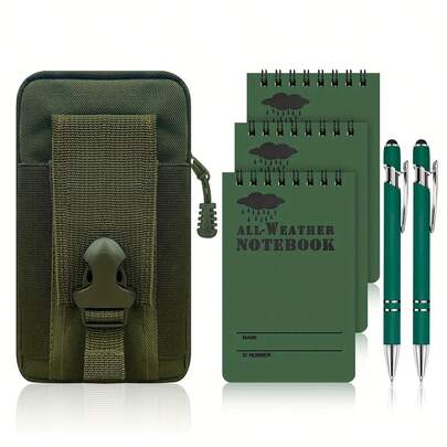 6pcs Notebook Set, All-Weather Notepad 3x5 Inch Pocket Notebook With Windproof Pen And Storage Pouch For Outdoor Activity Recording