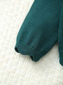 Infant Girls' Solid Color Soft Lightweight Hollow Floral Button Long Sleeve Knit Cardigan Sweater, Suitable For All Seasons Wear At Home Or Matching Outfits, Also As Eid Al-Fitr Gift - Green - View 4