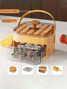 1 pieza Bandeja de cubitos de hielo de doble capa, bandeja de cubitos de hielo deslizante de 50 ranuras, bandeja de almacenamiento de plástico de doble capa, apilable para ahorrar espacio, enfriamiento de bebidas, adecuada para cubitos de hielo de fruta caseros y almacenamiento congelado - Esencial para la cocina del hogar, diseñada específicamente para hacer hielo - Talla única - Ver 10