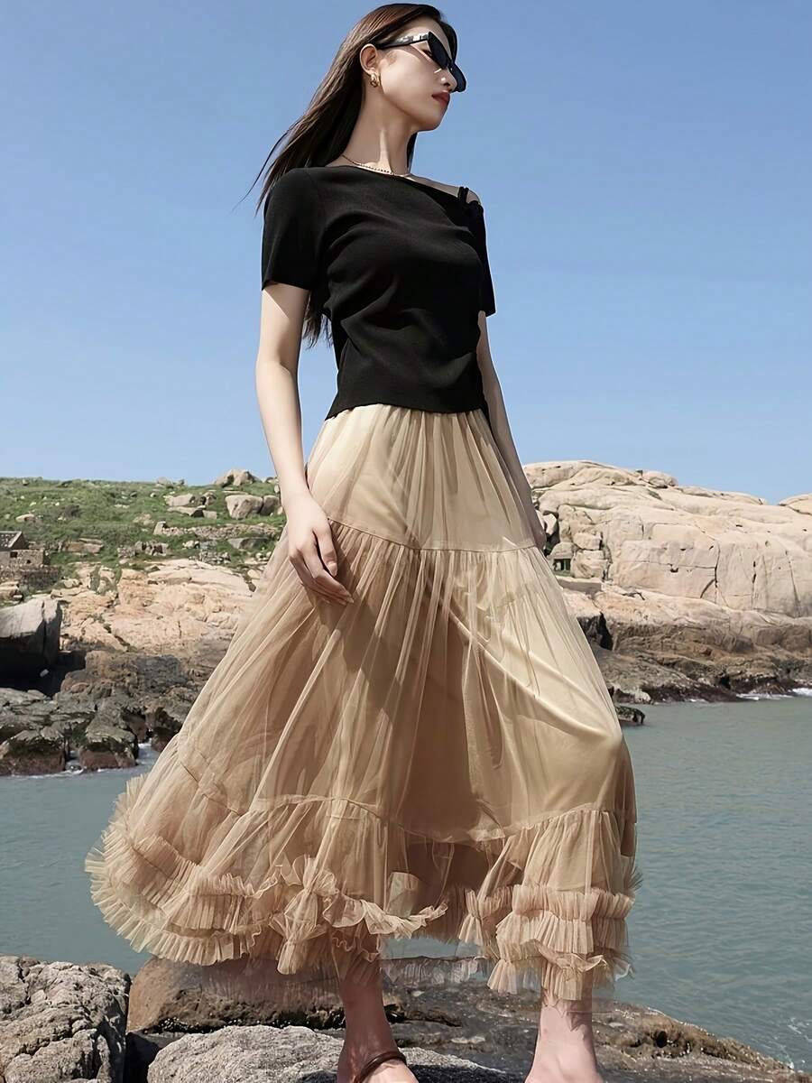 Super  Irregular Design Sense Fashionable Sweet Skirt - Khaki - View 1