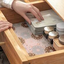 2/3/5/8/9pcs Brown Washed Shelf Liners, Adhesive-Free Drawer & Cabinet Mats, Decorative Floral Pattern, Durable PET Material, Suitable For Kitchen, Fridge, Vanity & Shelves, Drawer Liners, Multi-Purpose Surface Covering, Elegant Design, Smooth Texture - Honeysuckle Flakes - View 13